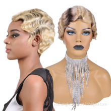 Virgin Human Hair Short Pixie Cut Wig 1920's Flapper Hairstyles Short Finger Wave Retro Style Wig for Women
